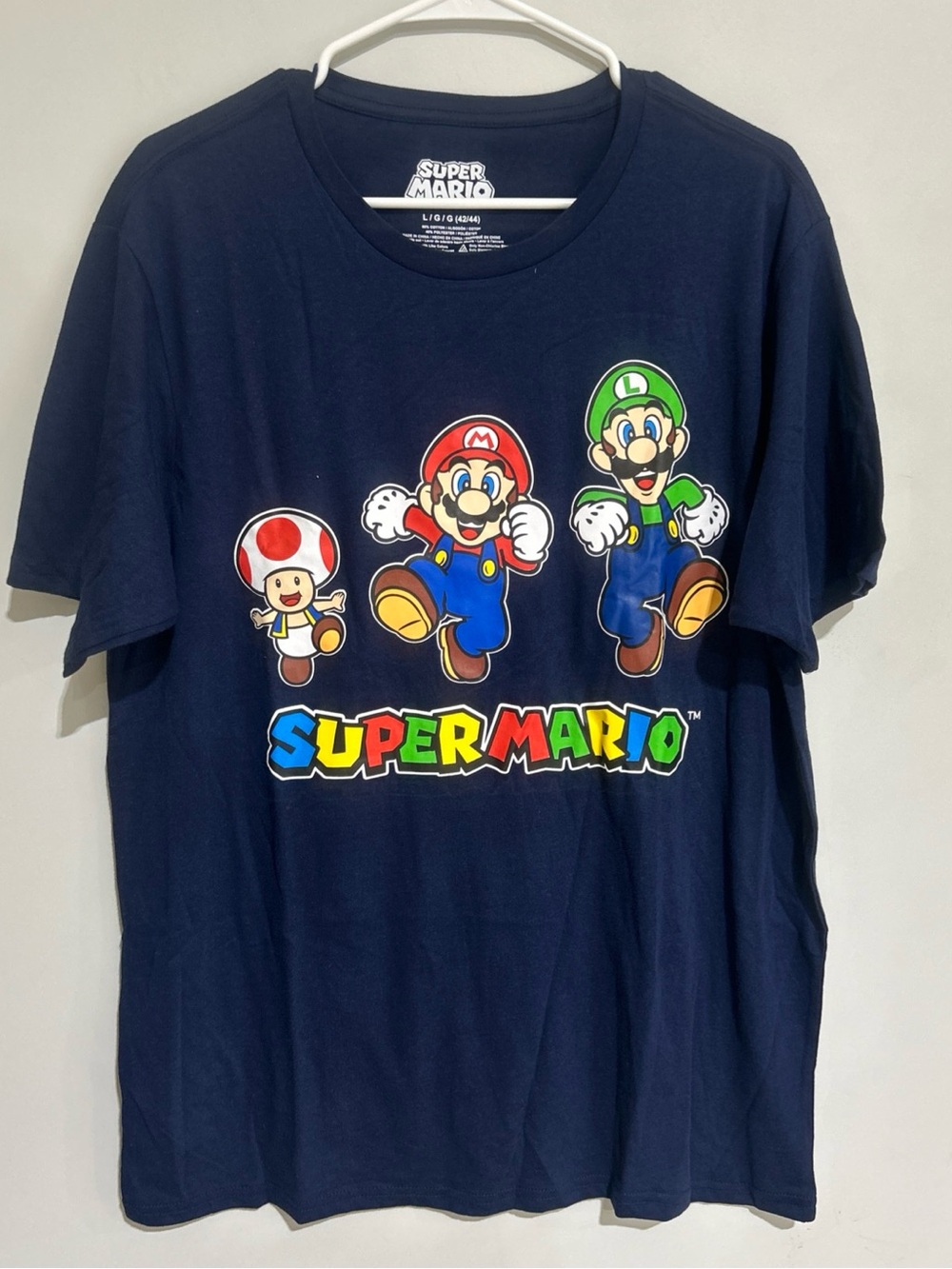 Super Mario Bros. Toad Mario Luigi Character Navy Blue T-Shirt Men's Size L NWOT